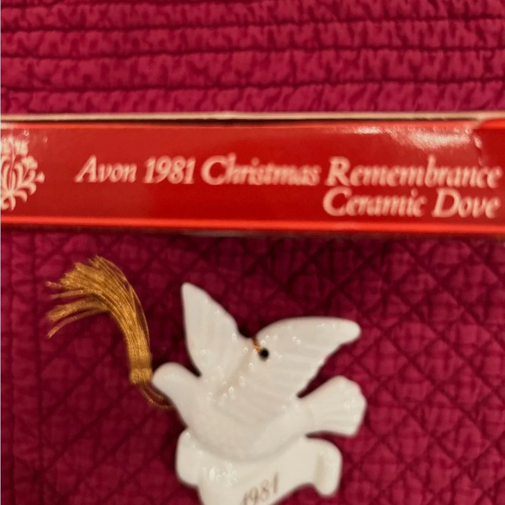 Avon White Dove Holiday Ornaments with Gold Tassels